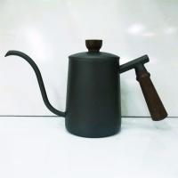 手冲咖啡壶v60家用细口壶304不锈钢挂耳长嘴手冲壶滴漏皮绳防烫|新款600ml手冲壶木柄--黑色