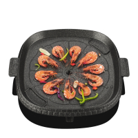 韩国烧烤盘无烟烤肉锅烤肉盘卡式炉韩式烤盘家用户外不粘锅|加厚方形不粘烤盘(送剪刀+夹子)