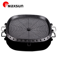 韩国烧烤盘无烟烤肉锅烤肉盘卡式炉韩式烤盘家用户外不粘锅|脉鲜H方形烤盘（送剪刀+夹子）