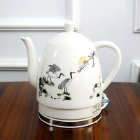 景德镇陶瓷电热水壶瓷器烧水壶青花瓷泡茶壶日用功夫茶壶陶瓷电壶|银色1.5L松鹤延年A