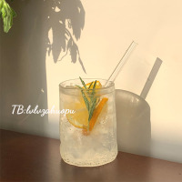 日式ins风简约锤目纹玻璃水杯耐热牛奶咖啡杯拿铁杯威士忌洋酒杯