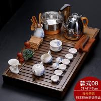 家用四合一全自动电茶炉实木茶盘茶台整套陶瓷紫砂功夫茶具套装|棕色茶语+牡丹茶具 25件