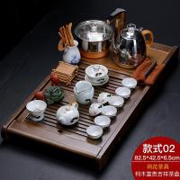家用四合一全自动电茶炉实木茶盘茶台整套陶瓷紫砂功夫茶具套装|富贵吉祥+荷花茶具 25件