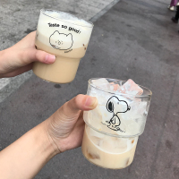 小狗韩国卡通玻璃杯 ins风早餐牛奶杯简约创意车载杯咖啡杯耐高温