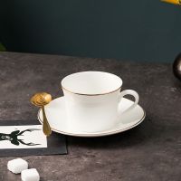 欧式小奢华描金边咖啡杯碟套装陶瓷家用下午茶具新骨瓷咖啡器具|[描金边]杯碟勺x2套 水晶款