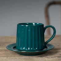 欧式小奢华咖啡杯碟套装复古茶具日式简约粗陶瓷挂耳拉花咖啡杯|绿色陶立克咖啡杯配碟子送搅拌棒