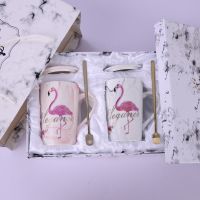 创意石纹杯子陶瓷马克杯带盖勺 北欧ins咖啡杯情侣杯学生水杯