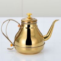 不锈钢宫廷壶电磁炉壶咖啡壶细口茶壶家用手冲壶复古壶酒店餐厅用|镀金 1.2L