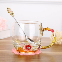 珐琅彩水杯创意家用可爱少女心玻璃咖啡杯简约ins办公室花茶杯子
