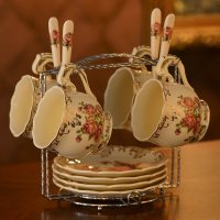 咖啡杯套装英式下午茶杯子客厅杯欧式茶具陶瓷水杯家用水茶杯茶壶|《皇后玫瑰》4杯碟