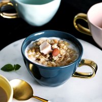创意陶瓷杯子ins北欧轻奢风个性欧式潮流燕麦咖啡麦片早餐马克杯