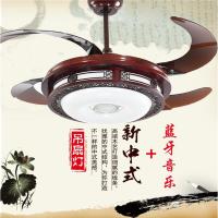新中式风扇带灯隐形吊扇灯蓝牙音响音乐风扇灯餐厅吊灯实木电风扇