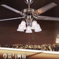 风扇灯 吊扇灯餐厅风扇吊灯 家用欧式卧室客厅复古电风扇带led灯