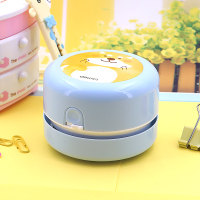 铅笔橡皮屑迷你吸尘器桌面清洁器轻松吸力强学生吸入纸屑|小猫图案吸尘器(蓝色)