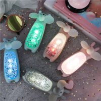 新款流沙少女心小风扇兔子可爱带夜灯usb充电便携随身电风扇卡通