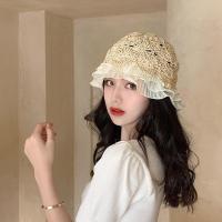 蕾丝草帽女小清新韩版百搭防晒遮阳水桶帽子小沿夏季小檐个性装饰