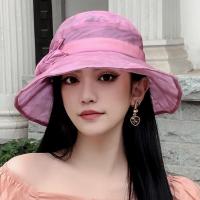 帽子女夏季薄款透气防晒渔夫帽小沿盆帽仿真丝欧根纱蝴蝶结遮阳帽