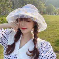 网纱渔夫帽子女夏天小清新透气薄款小雏菊花朵太阳帽防晒遮阳盆帽