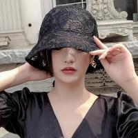 蕾丝花朵渔夫帽女薄款镂空夏季遮阳时尚透气黑色复古洋气防晒帽子