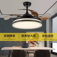 餐厅吊扇灯简约现代隐形风扇灯家用黑色客厅卧室带电风扇吊灯一体