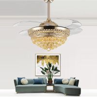 客厅餐厅豪华水晶风扇灯家用电风扇隐形吊扇灯欧式静音吊灯一体