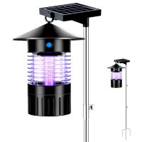 庭院花园室外蚊虫神器太阳能灭蚊灯户外灯电击式草坪驱蚊杀蚊灯灭|充电式灭蚊灯+太阳能板+不锈钢支架