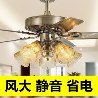 客厅家用餐厅吊扇灯欧式仿古风扇吊灯复古木叶带灯吊扇铁叶风扇灯