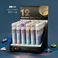 10色按动圆珠笔卡通可爱标记多色笔多功能办公手账笔彩色彩芯油笔