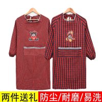 老粗布围裙韩版时尚厨房家用成人反穿长袖罩衣男女工作服防油防污
