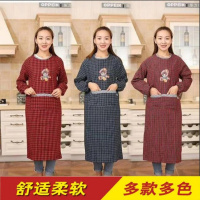 加长款长袖防油污厨房罩衣成人纯棉围裙工作劳保大人反穿衣女棉布