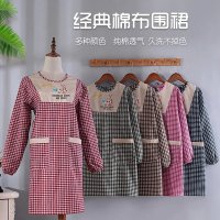 围裙家居厨房印花纯棉麻长袖韩版工作裙圆领罩衣