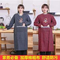 棉布长袖围裙罩衣厨房防水防油罩衣男女成人家用反穿衣带袖卡通衣