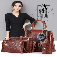 春夏新款子母包2019时尚女包四件套鳄鱼纹潮单肩包手提斜跨大包包