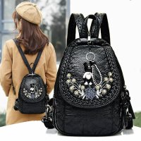 印花女士背包双肩包书包女韩版高中休闲百搭软皮斜挎两用胸包女