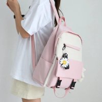 ins书包女学生韩版原宿小清新初中森系少女双肩包 粉色【加强版】【防水+防盗】面料升级 书包+腮红小熊+小雏菊【双挂件】