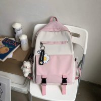 ins书包女学生韩版原宿小清新初中森系少女双肩包高 粉色（普通版）（不防水也有好质量） 书包+腮红小熊+小雏菊【双挂件】