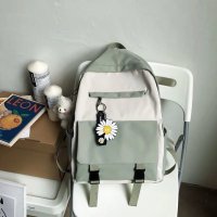 ins书包女学生韩版原宿小清新初中森系少女双肩包高 绿色(普通版)(不防水也有好质量) 书包+腮红小熊+小雏菊[双挂件]