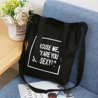 ins个性慵懒风拼接帆布包多用双肩包女斜挎包学生韩版书包女单肩 黑色方框字母-肩带可拆卸