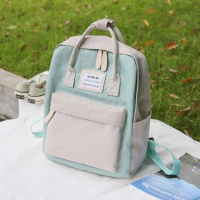 书包女学生韩版背包双肩包包女初中生高中生闺蜜原宿学院风中学生 米灰清新绿 小号