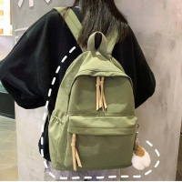 ins韩版书包女初中高中学生简约百搭大背包森系帆布少女双肩包潮 绿色[收藏店铺挂件]优先发货