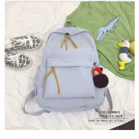 ins韩版书包女初中高中学生简约百搭大背包森系帆布少女双肩包潮 蓝色[收藏店铺挂件]优先发货