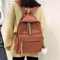 ins韩版书包女初中高中学生简约百搭大背包森系帆布少女双肩包潮 红色[收藏店铺挂件]优先发货