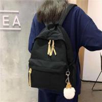 ins韩版书包女初中高中学生简约百搭大背包森系帆布少女双肩包潮 黑色[收藏店铺挂件]优先发货