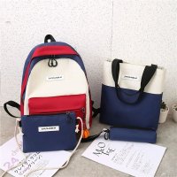 古着感少女书包女韩版原宿ulzzang校园高中大学生ins风双肩包女潮 四件套送挂件防水带后兜米红