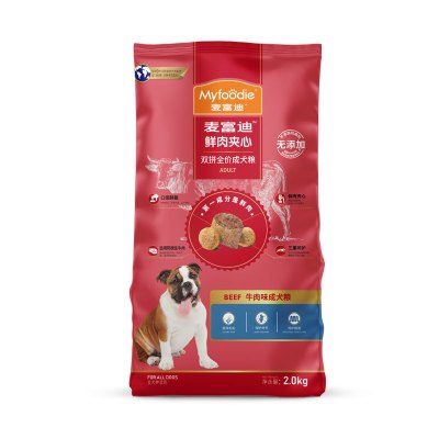 麦富迪狗粮成犬粮2kg鲜肉夹心双拼牛肉味夹心全价通用型成犬粮主粮干粮