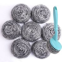 不锈钢不渣钢丝球刷锅刷碗厨房神器洗锅洗碗带手柄刷子清洁用品 20个+手柄【推荐】 大号