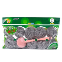彩袋10个装钢丝球不生锈不渣清洁球厨房清洁用品10个锅刷套装 大号13g10个装加个手柄