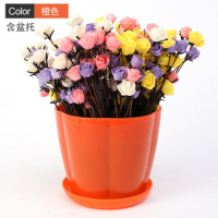 塑料花盆绿萝圆形特大号吊兰塑料个性加厚加仑家用花盆带托盘 橙色花瓣盆 [4个]特大号口径约19.5厘米