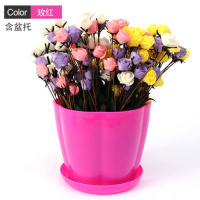 塑料花盆绿萝圆形特大号吊兰塑料个性加厚加仑家用花盆带托盘 玫红色花瓣盆 [3个]中号口径约13厘米