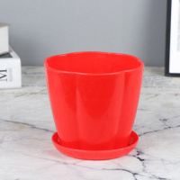 塑料花盆绿萝圆形特大号吊兰塑料个性加厚加仑家用花盆带托盘 红色花瓣盆 [10个]中号口径约13厘米